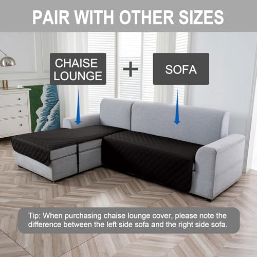 Image of Genina L Shape Couch Cover, Sectional Couch Chaise Covers, Waterproof Washable Sofa Covers for Left L Shape Chaise Lounge, Anti-Slip Sofa Slipcovers for Dogs Cats Pet Friendly(Black)