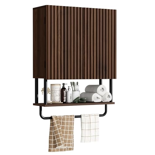 RUSTOWN Fluted Bathroom Wall Cabinet with 2 Doors, 3-Tier Modern