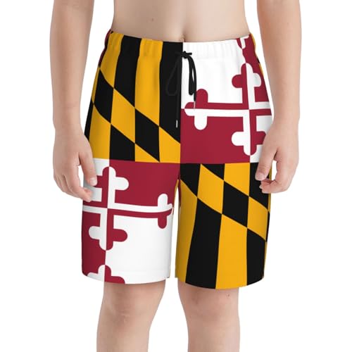 Maryland State Flag Youth Beach Pants, Soft and Breathable, with Drawstring Waist, Suitable for Sports and Leisure.3