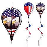 2 Pack 43-Inch Patriotic American Flag & Eagle Hot Air Balloon Wind Spinner Twister, Outdoor Hanging Windmill Decor for Garden Lawn Yard, Fourth of July, Memorial Day, and Veterans Day Decorations