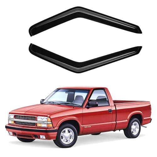 Image of Canvcle Window Visors Rain Guards for 1994-2004 Chevrolet S10 /GMC Sonoma Accessories, Outside-Mount Tape-On Side Window Wind Deflectors Vent Visors Shades Rainproof Black 2PCS