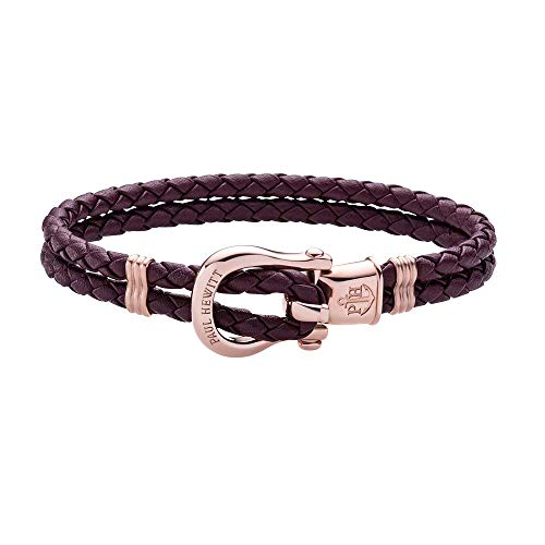 PAUL HEWITT Schäkel Armband Damen PHINITY - Leder Armband Frauen (Dark Mauve) Armband Damen mit Schäkel Verschluss aus IP-Edelstahl (Rosegold)