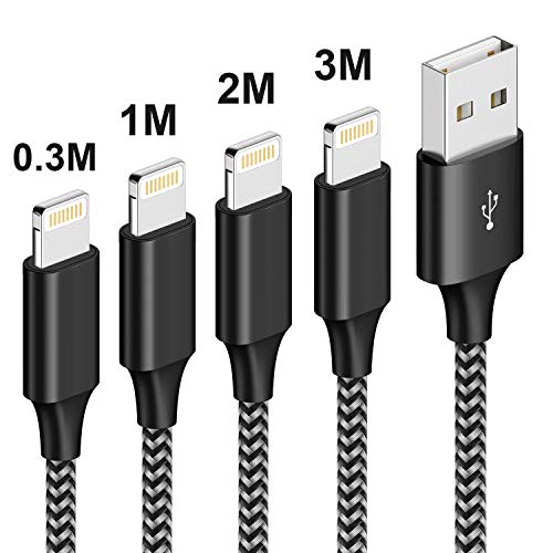 ZKAPOR iPhone Ladekabel, Lightning Kabel [4Pack 0.3M+1M+2M+3M] Nylon iPhone Kabel Apple Ladekabel für iPhone 11/11 Pro/XS/XS Max/XR/X/8/8 Plus/7/7 Plus/6s/6/6 Plus/5S/5/SE, iPad Mini/Air/Pro-Schwarz