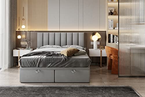 TRADA Boxspringbett Bond - Bett mit Matratze und Bettkasten - Boxspringbett mit gestepptes Kopfteil - Double Bed fur Schlafzimmer - Grau - 200 x 200 cm TRADA Boxspringbett Bond - Bett mit Matratze und Bettkasten - Boxspringbett mit gestepptes Kopfteil - Double Bed fur Schlafzimmer - Grau - 200 x 200 cm