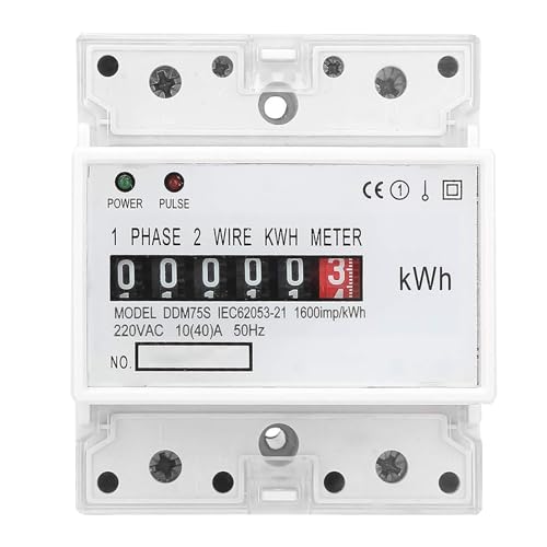 Electric Meter, Single Phase 4P LED DIN-Rail Electricity Power Consumption Wattmeter Energy Meter DDM75S 10 to 40A Digital Display