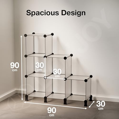 Image of BOXJOY 6 Shelf Plastic Book Shelf Organiser with White Translucent Panels and Bottom Stand Bookshelf Organizer Cabinet Rack for Bedroom Living Room Study Storage Showcase Display for Home