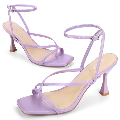 Image of Women's Strappy High Heels Sandals Square Open Toe Ankle Strap Slingback Thong Stilettos Shoes for Wedding