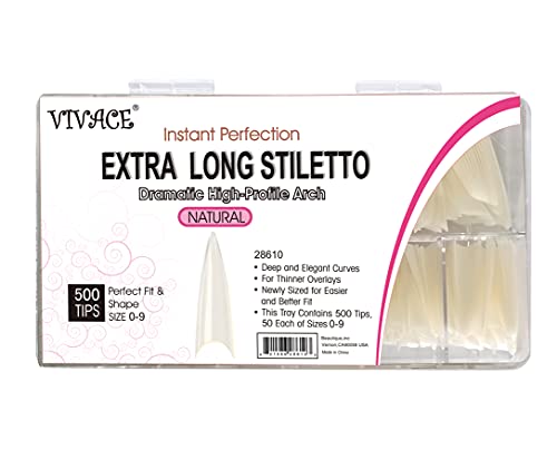 Vivace Natural Extra Long Stiletto 500 Acrylic False Fake Gel Nail Tips With Clear Plastic Case For Nail Salon Nail Shop (Natural Extra Long Stiletto) #TOP1
