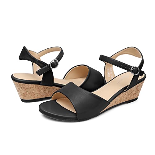 Shibever Women Wedge Comfortable Sandals: Platform Dressy Walking Sandals Black Summer Fashion Casual Wedding Sandal Size 9 #TOP8