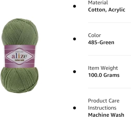 Image of 55% Cotton 45% Acrylic Alize Cotton Gold Yarn 1 Skein /Ball 100 gr 360 yds (485-Green)