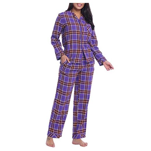 Amorbella dam bomull flanell pyjamas varm knapp ner långärmad pläd pj set