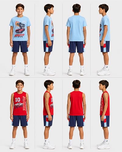 Image of Pro Athlete Boys Active Shorts Set - 3 Piece Athletic Dry Fit Graphic Tees Tank Tops and Basketball Shorts for Boys