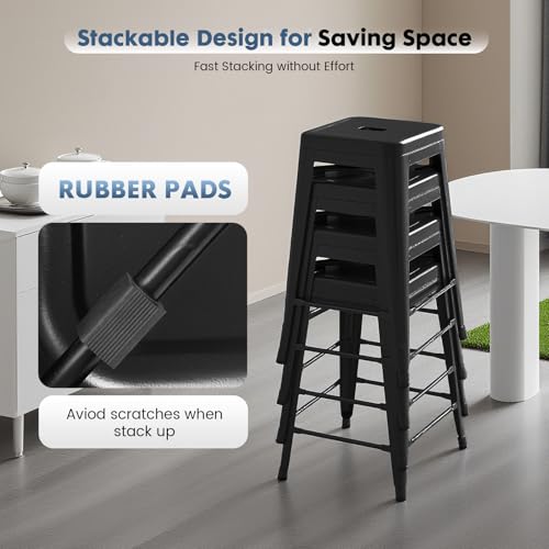 DUMOS Metal Bar Stools Set of 8, 24 Inch Counter Height Stackable Bar Chairs, Classic Trattoria Style Kitchen Island Stools, Indoor Outdoor Restaurant Seating for Dining Room, Black - view 3