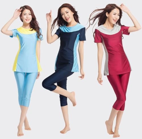 YEESAM Modest Swimsuits for Women Rash Guard 2 Piece with Skirt Muslim Burkini4
