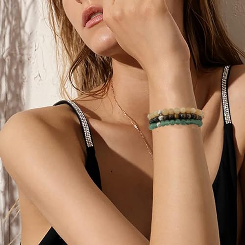 3pcs Wealth Money Bracelets,Healing Crystal Citrine Tiger Eye Bracelets for Women Men,Lucky Feng Shui Natural Stone Green Aventurine Beaded Spiritual Gemstone Jewelry Gifts3