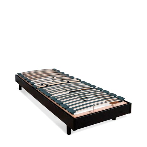 BELLECOUR Sommier Électrique à Lattes 80x200 cm avec tête, Buste & Pieds relevables et télécommande Filaire Flex - Fabriqué en France