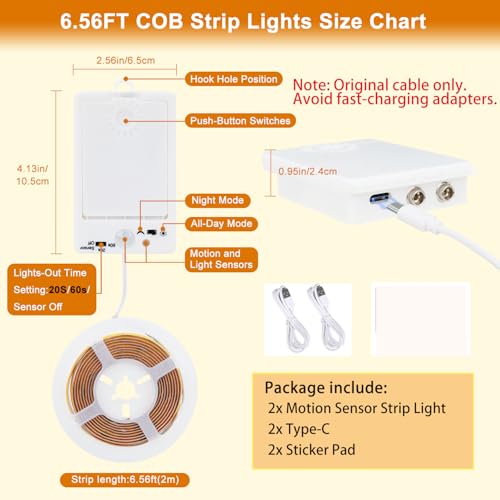 Tira LED con sensor de movimiento 6.56 ft 2 unidades blanco neutro miniatura 6