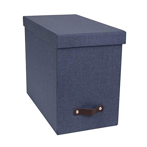 Bigso Box of Sweden Dossiers suspendus avec couvercle – boîte à archives esthétique incluant 8 chemises – boîte à dossiers en panneau de fibres et papier esthétique effet lin - bleu