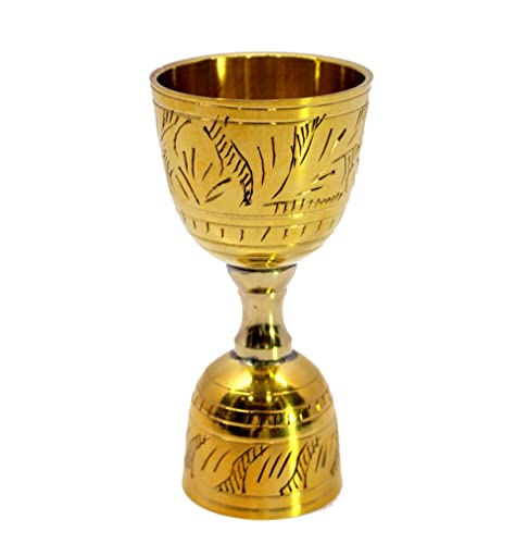 Image of eSplanade Brass Liquor Peg Measuring Glass Jigger Bar Tool - Double Sided - 30 and 60 ml - Golden Engraved