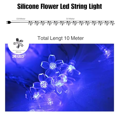 Image of One94Store 36 Flower LED Curtain String Lights - 10 Meter Silicon Flower Fairy Lights for Window, Festival, Diwali, Christmas, Wedding, Party & Home Decoration (Made in India, Blue)