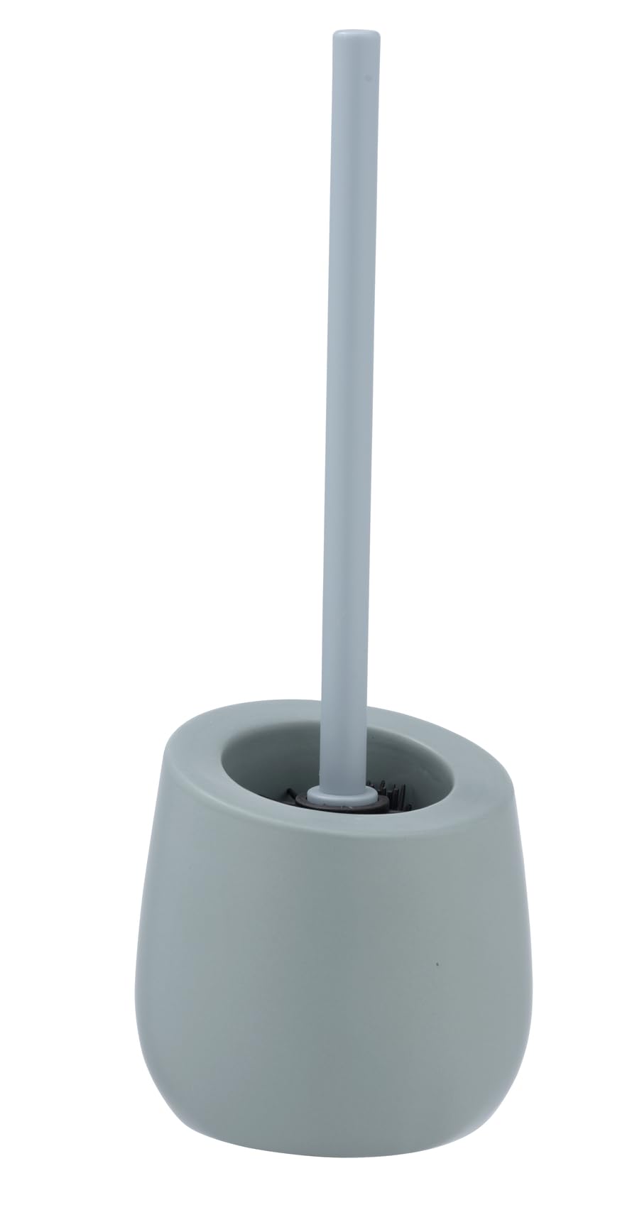 WENKO WC-Garnitur Badi, Badaccessoire aus hochwertiger Keramik mit Matter Oberfläche, inkl. WC-Bürste mit Ø 7,5 cm Silikon-Bürstenkopf in Schwarz mit Antihaft-Wirkung, Ø 13,5 x 38 cm, Blaugrau