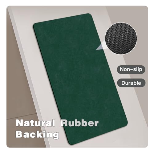 Bathroom Mat Quick Dry, Bathroom Rugs Non Slip Washable Thin Absorbent Bath Mat Fits Under Door Bathroom Floor Mat Perfect for Bath, Shower, or Sink 16"x24" Dark Green