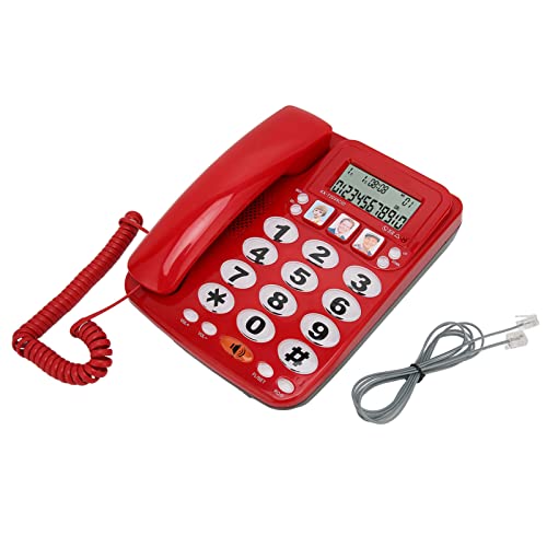 Keenso Identificador de llamadas de teléfono fijo con cable, interfaz dual ajustable para oficina, teléfono doméstico (rojo)