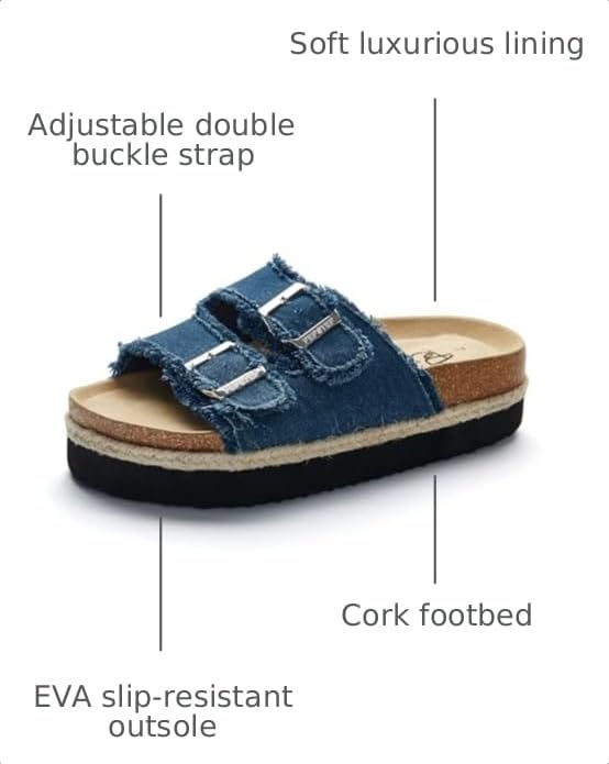 Image of PepStep Slide Sandals for Women with Soft Cork Footbed and Strap, Ladies Fashion Platform Slide Sandals Comfortable Slip On Style