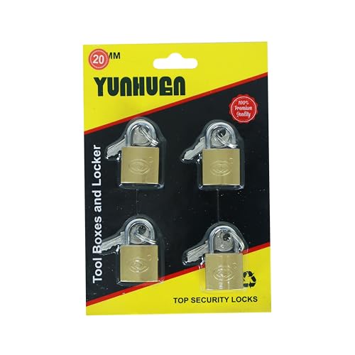 Image of NFI essentials 20mm Set of 4 Brass Polished Lock and Key Metal Suitcase Locks, Multicolor Luggage Padlocks Set, Small Luggage Locks, Mini Locker, Zipper Lock, Tiny Locker for School Gym Backpack