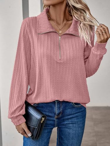 Image of Leriya Fashion Women's Casual Long Sleeve T-Shirt - Half Zip Textured Summer Tee, Lightweight Breathable Basic Top for Daily, Work & Travel,Street Style