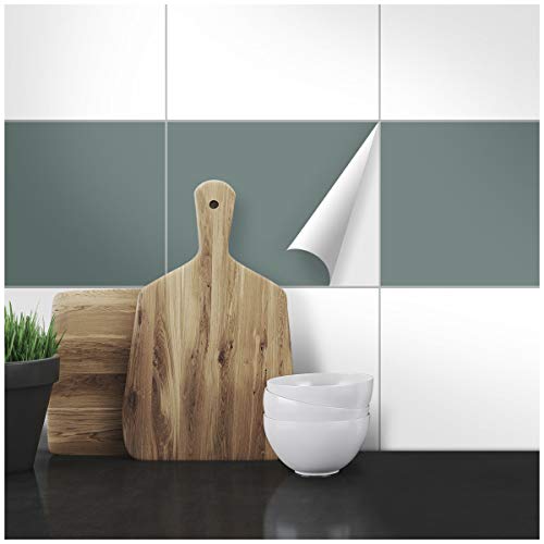 WANDKINGS Fliesenaufkleber 19,5 x 24,5 cm, 20 Stück - MAUSGRAU SEIDENMATT