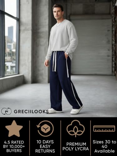 Image of GRECIILOOKS Korean Style Track Pants for Men - Loose Fit Lycra Cargo Joggers | Trendy Gym & Streetwear Bottoms with Utility Pockets (Available in Plus Size)