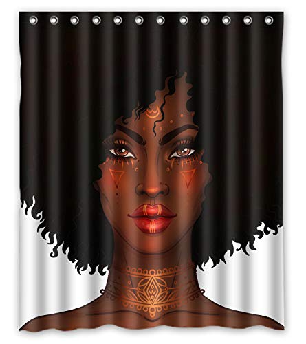 GCKG African Woman American Pretty Girl Gold Tattoos Face Paint Waterproof Bathroom Shower Curtain 60x72 Inch