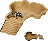 Bebedero Tortuga Terrestre - Piscina para tortuga con destruyble Rampa, 35x28.5x4.3cm, Cuenca para Tortugas, Lagartos, Gecko Y Anfibio, Amarillo pardusco.