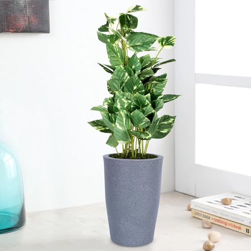 Image of BonKaso 18 inch Light Grey Pot - Tall, Durable & Lightweight Polymer Round Tower Planter for Indoor & Outdoor Use: Home, Office, Garden & Balcony (Gamla /Gamale)