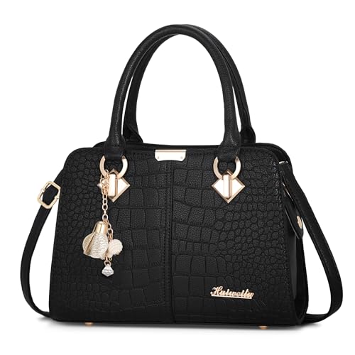 FORRICA Femme Sac à Main Elégant Top Poignée Sacs à Bandoulière avec Exquis Pendentif PU Cuir Dames Sac Fourre Tout pour Travail Achats Noir B