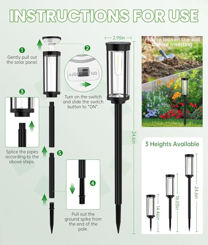 Image of BITPOTT Solar Pathway Lights Outdoor Waterproof Bright Garden Lights Solar Powered Auto On /Off, Dusk to Dawn Up to 12 Hrs Solar Landscape Lights for Yard Lawn (White, Pack 8)
