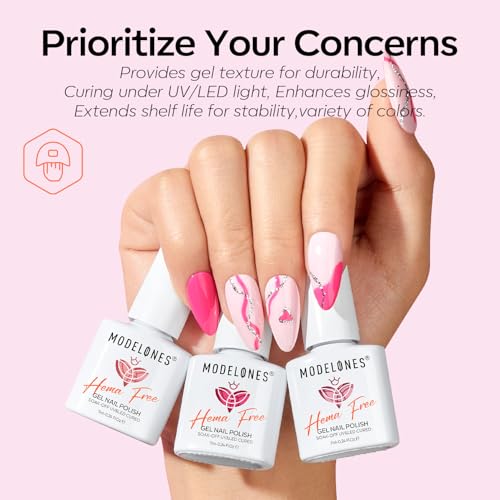 Modelones Hema Free Pink Gel Nail Polish Set, 6 Colors Hot Pink Tones Gittler Gel Polish Neon Pink White Nude Pink Nail Polish Soak Off Led Summer Nail Gel Polish Manicure Nail Art DIY Gifts - Image 7