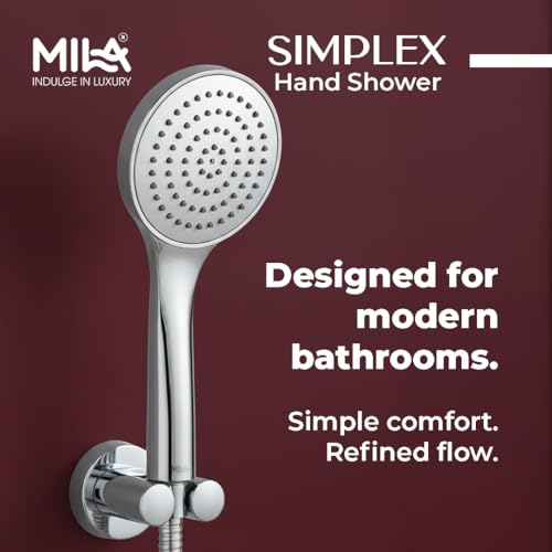 Image of Mila Simplex Single Function Hand Shower Full Spray Mode | Chrome Finish |Modern Design | Includes Hose (1.5m), Bracket & Installation Kit