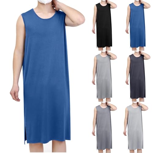Cambkatl Men's Sleeveless Nightgowns, Soft Modal Loose Crewneck Pjs Nightshirt Summer Sleep Shirts2