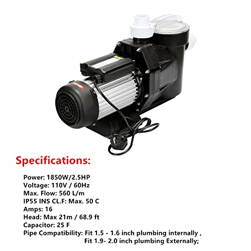 iMeshbean 2.5HP Swimming Pool Pump In/Above Ground 1850w Motor with Strainer Basket