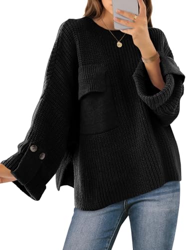 Saodimallsu Womens Oversized Sweaters Chunky Ribbed Knit Crew Neck Casual