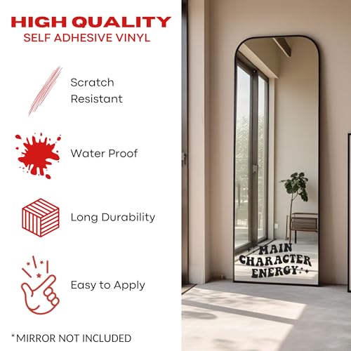 Image of Sticker for Glass & Mirrors| Minimal Vinyl Decal for Bedroom Bathroom & Cafe | Self-Adhesive Waterproof Quote Mirror Sticker | Aesthetic Decals (Main Character Energy, Small, Matt Black)