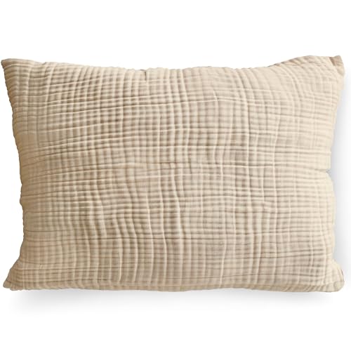 PinkZebra Bio-Musselin Double Gauze Kissenbezug 35 x 40 cm für Kinder & Erwachsene, ÖkoTex Zertifiziert, weicher Kopfkissenbezug GOTS-Zertifizierung, Kissenhülle, Hellbeige