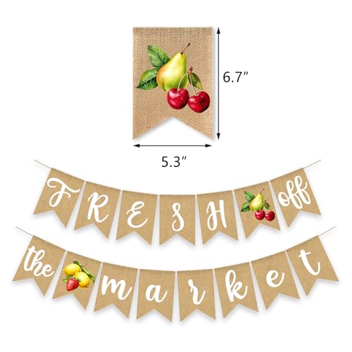 Image of Fresh Off The Market Bridal Shower Banner Farmer's Floral Bachelorette Party Supplies Fruits Burlap Garland