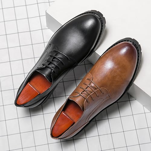Men's Leather Oxfords Dress Shoes Fashion Round-Toe Lace up Low Top Derby Shoes Retro Classic Business Wedding Formal Shoes2