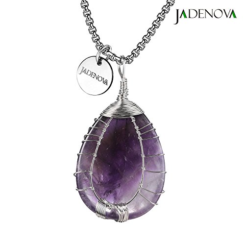 JADENOVA Healing Crystal Necklace for Women Tree of Family Pendant Family Tree Wire Wrapped Jewelry Energy Healing Teardrop pendant (24 Inches Stainless Steel Chain)3