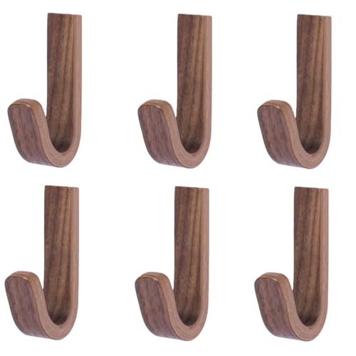 Houten Kapstokhaken Set Van 6 Walnoothouten Kapstokhaken, 6,5CM, Boren Niet Nodig, Waterdicht, Robuust, Keukenopbergers - Bruin