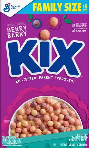 Image of Berry Berry Kix Whole Grain Breakfast Cereal, Crispy Corn Cereal, Family Size, 18 oz (Pack of 4)