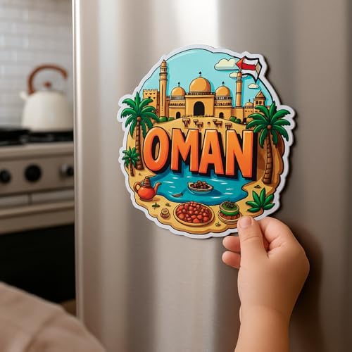 Image of Naxon Oman Country Theme Souvenir Wooden Refrigerator Stylish Fridge Magnet - Fridge Decoration Magnet for Kitchen & Home Decor | Perfect Souvenir Gift | Size 3x3 Inches | Pack of 1